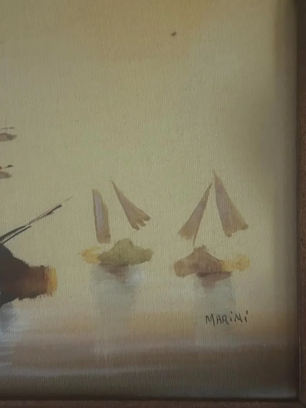 Wonderful Vintage Distressed Nautical Seascape Oil on Canvas